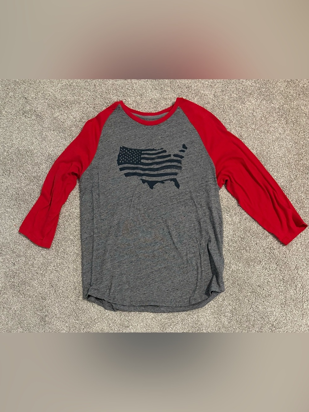 Old Navy Red Sleeve Raglan Tee with Navy USA Map Graphic